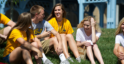 Mount St. Joseph University students engaging and talking on campus.