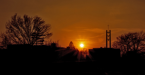 Mount St. Joseph University Mater Dei Chapel during sunset.