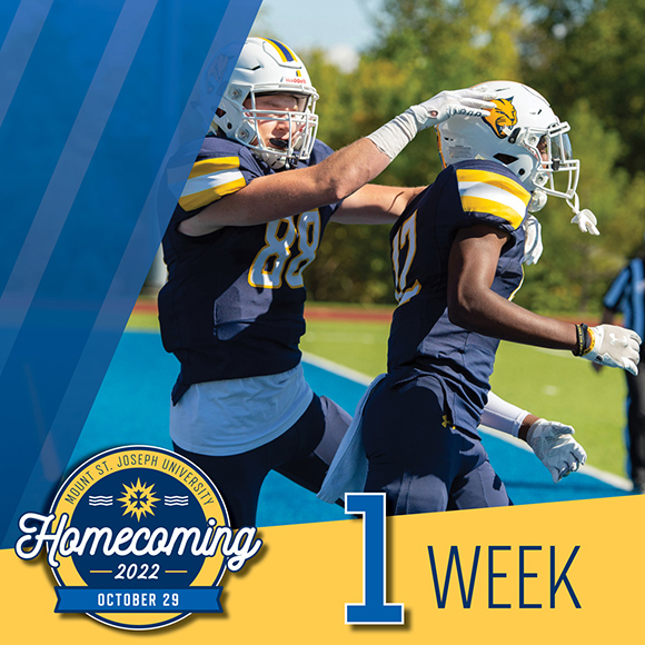 Mount St. Joseph University football players on field in graphic