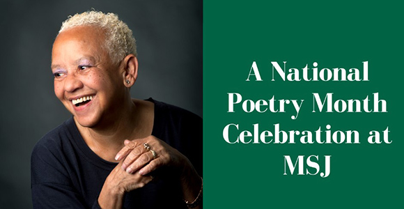 Poet Nikki Giovanni smiling in flyer