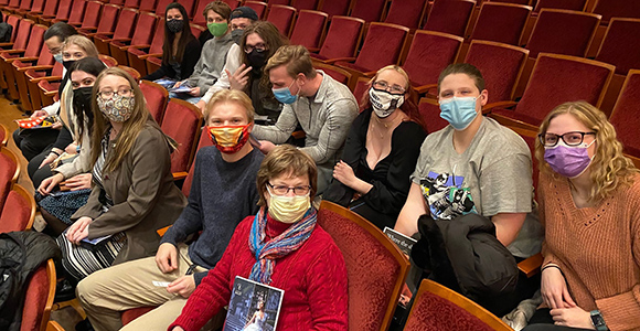 Students in The Cincinnati Arts Scene class at a performance of the ballet “Cinderella” at Music Hall in February.